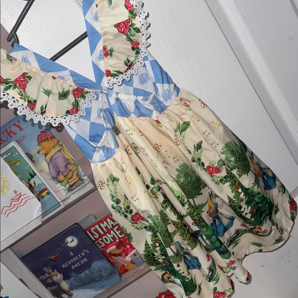 Charming Blue and Cream Alice in wonderland theme Dress preowned
